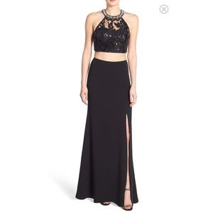 Sequin Hearts Black Two Piece Prom Dress